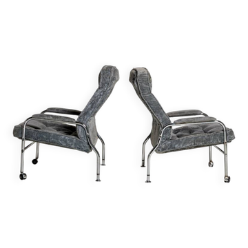 Scandinavian armchairs in velvet and steel, 1970s