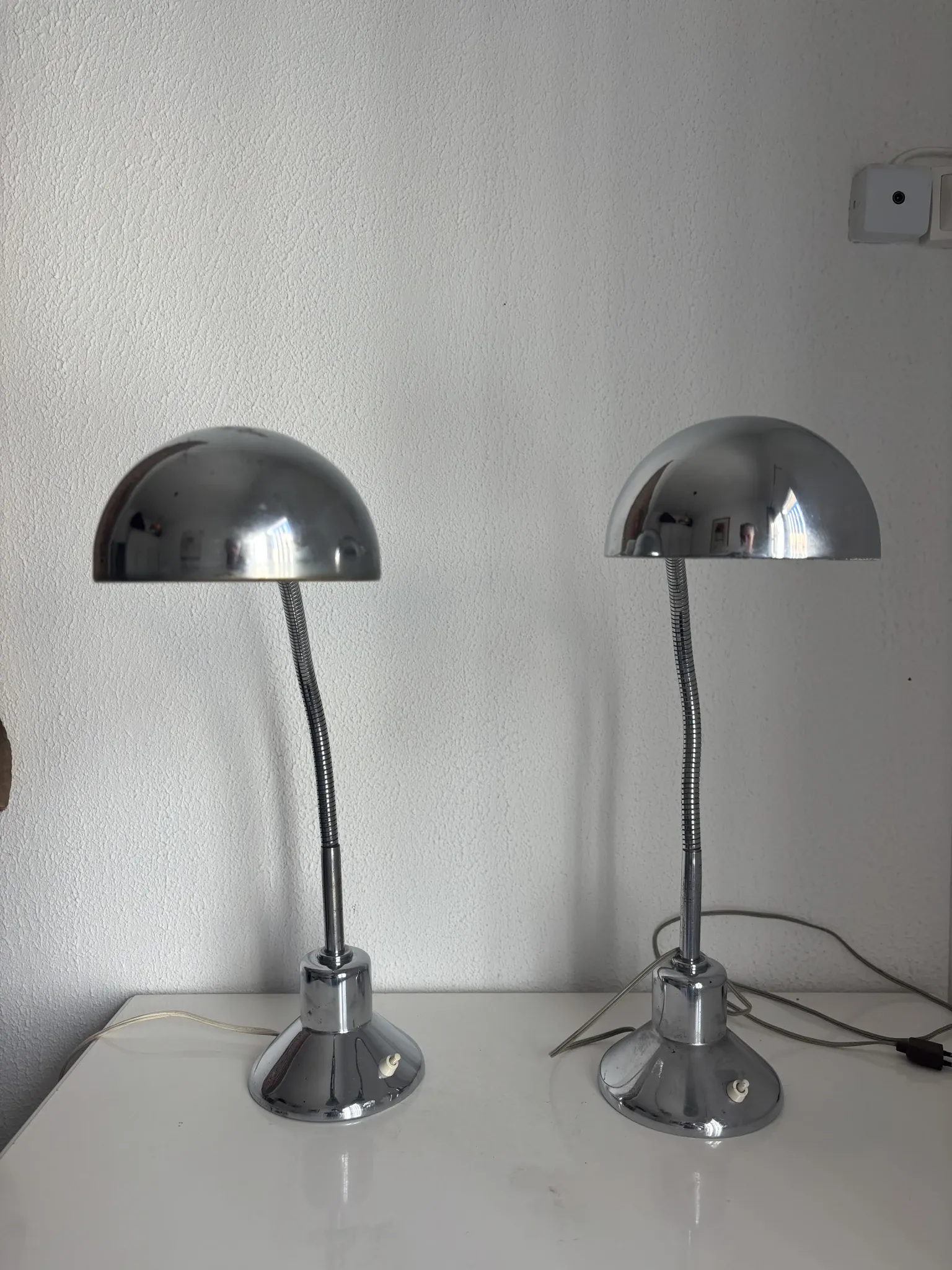Pair of vintage 1940 Jumo 210 chrome desk lamps - 50 cm