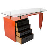 Bureau à caisson en bois laqué noir et orange, années 1950