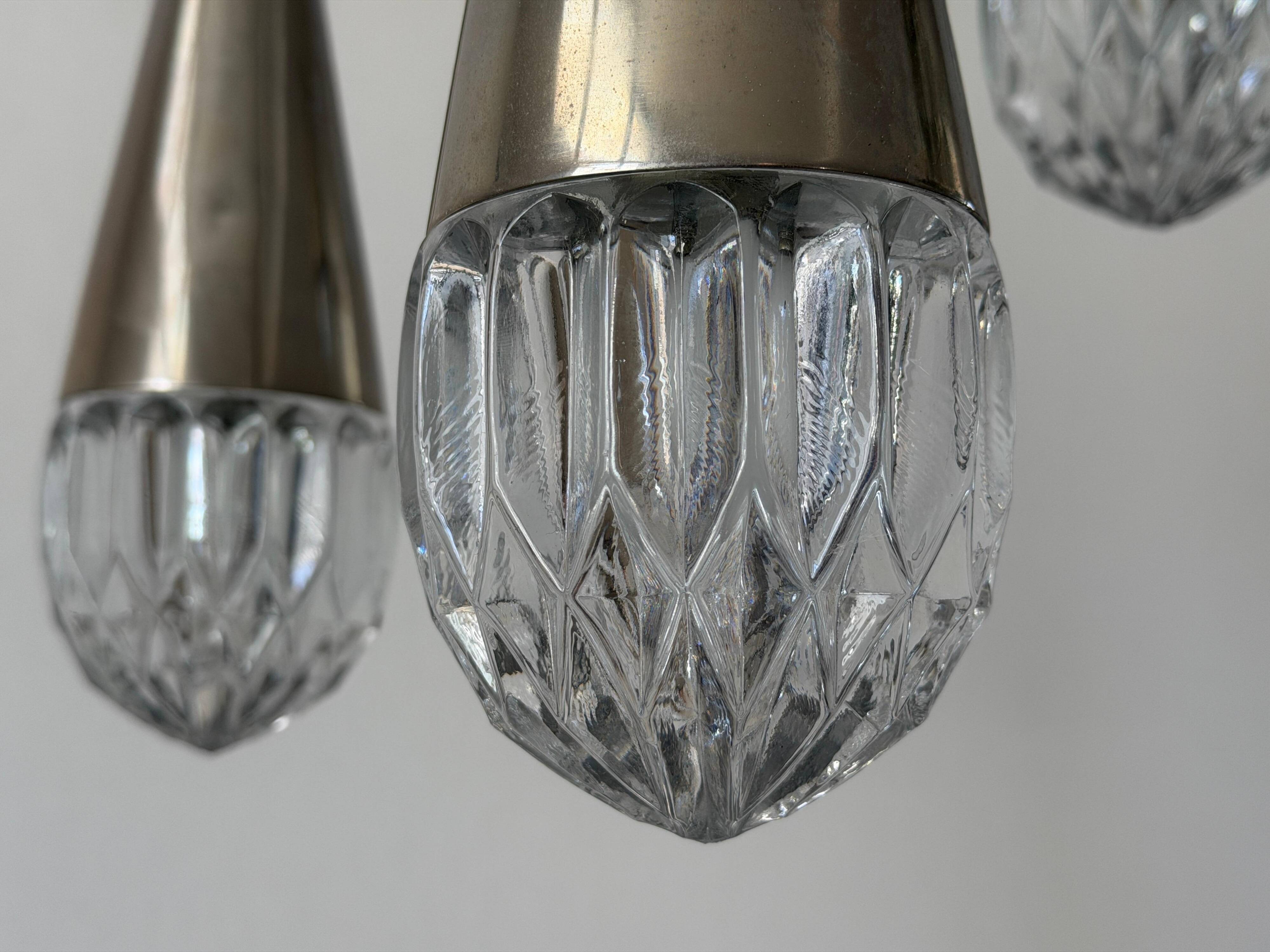 Suspended cascade lamp with 3 glass crystal shades and chrome, 1960s, Germany