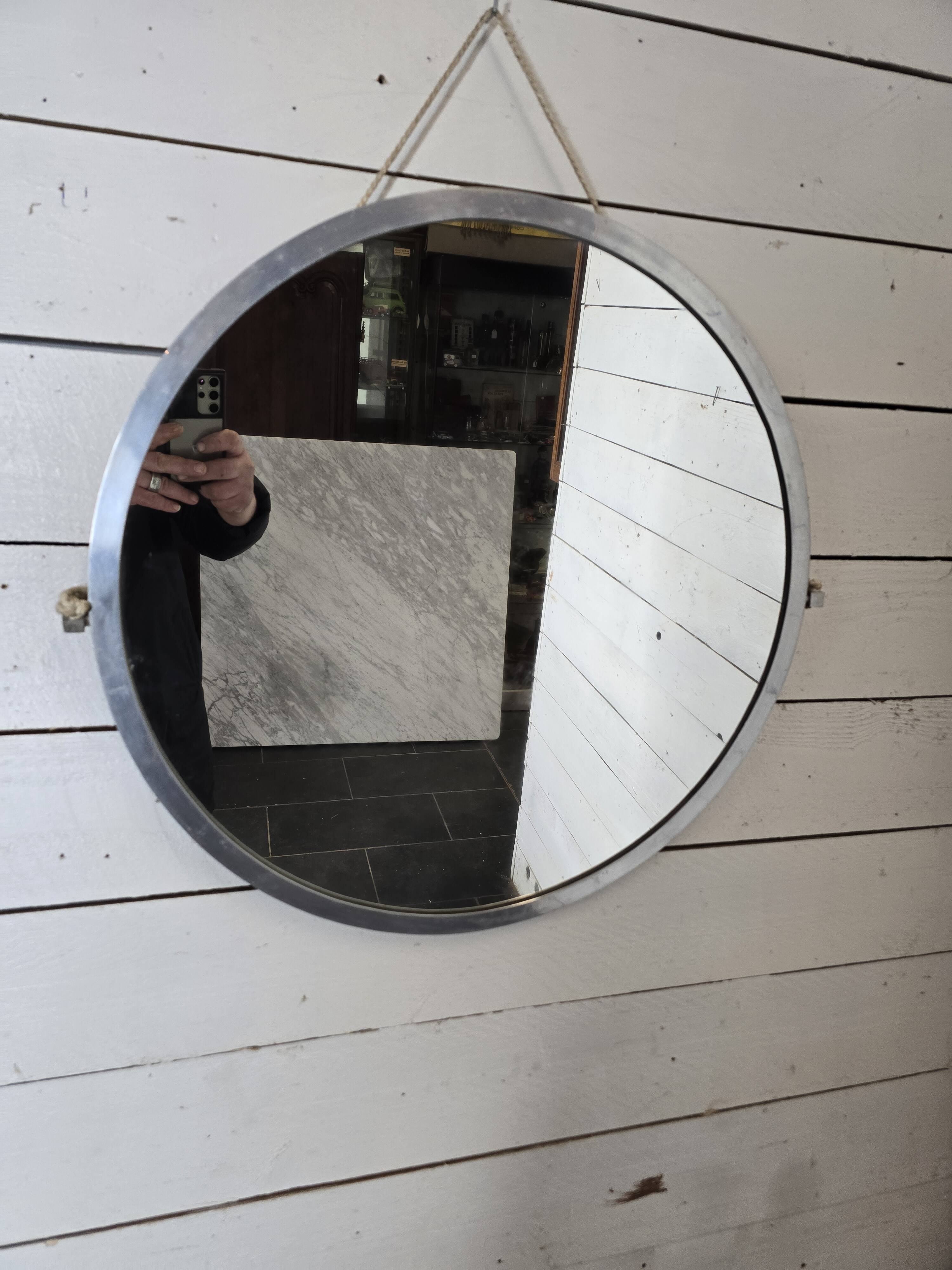 60cm Brushed Aluminum Round Mirror from the 60s