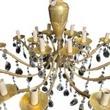Lustre Napoléon III bronze laiton cristal 18 feux fin XIXème