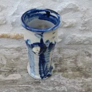 Vintage 1950 Brutalist vase in pottery with blue glazes, signed Blaso.