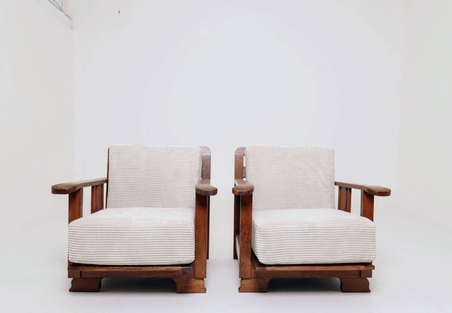 Vintage armchairs set of 2 brutalism off white corduroy