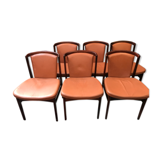6 Dyrlund rosewood leather chairs