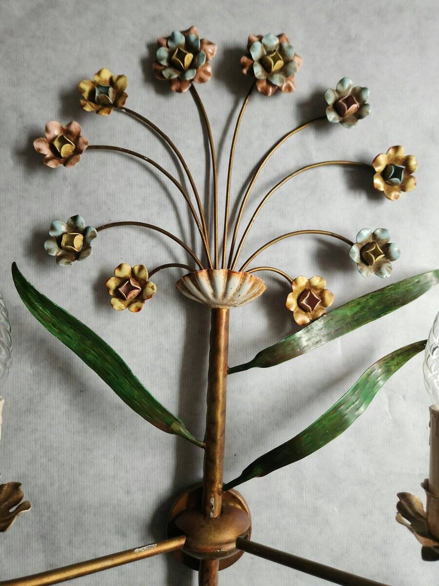 XL Vintage Mid-Century handmade 2 light bouquet wall lamp Italy 1950-1970