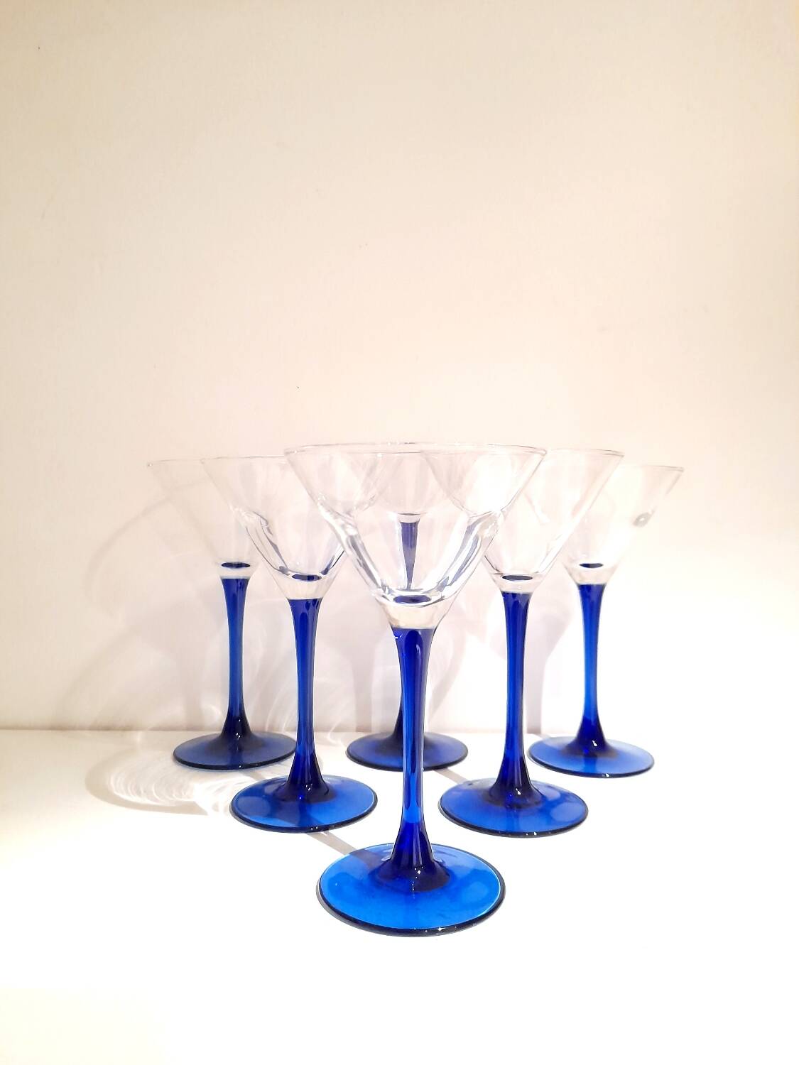 6 Campari Luminarc cocktail glasses blue base