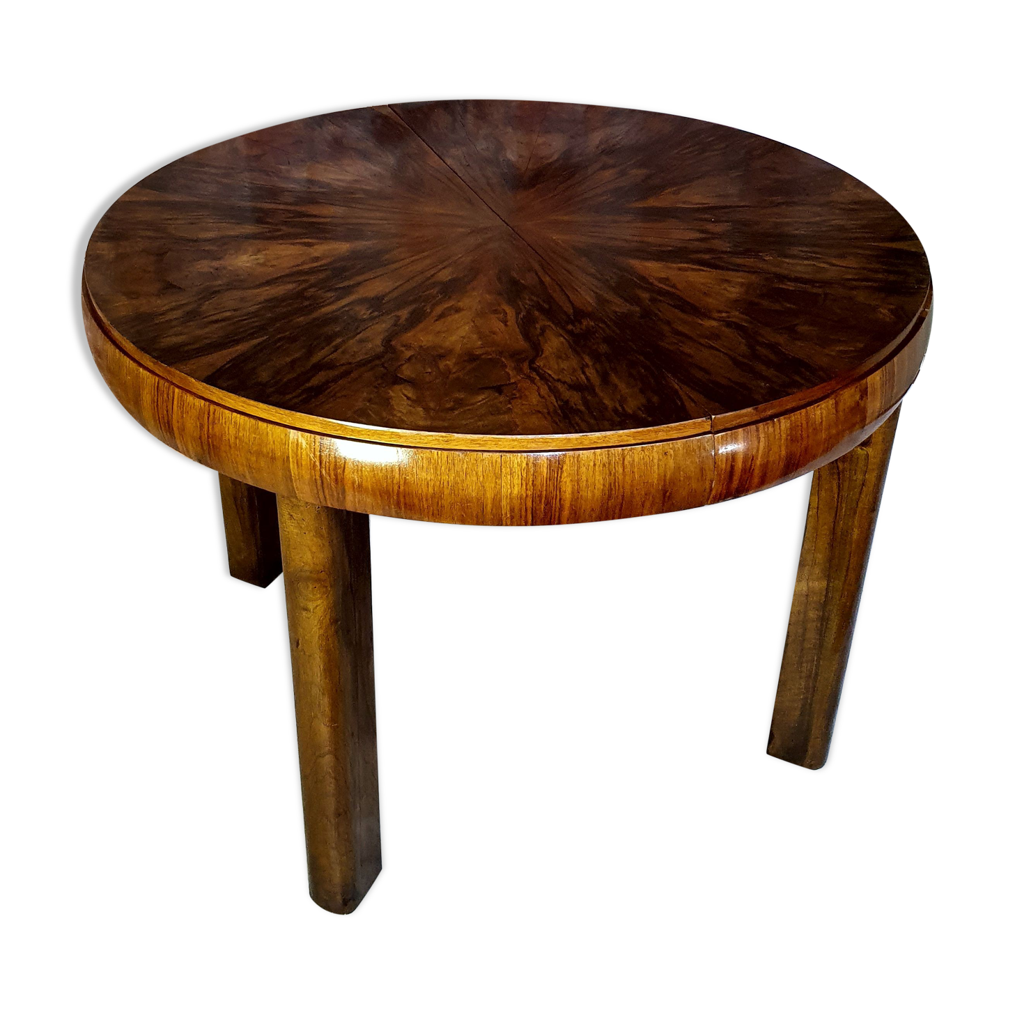 Round art deco table with extensions renovated fi 110, 160 cm unfolded. the 30s