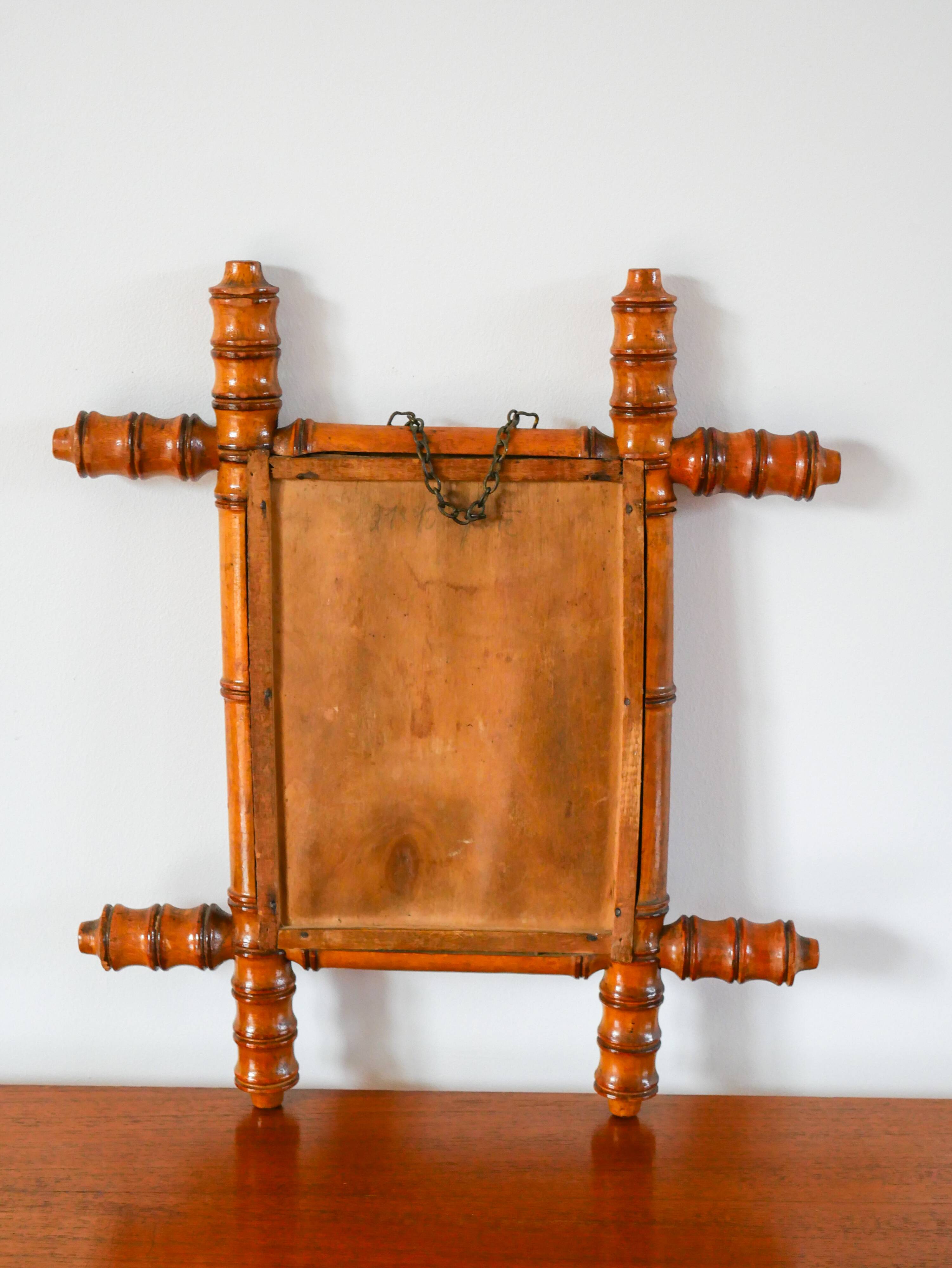 Bamboo effect wooden barber mirror 38 x 33 cm