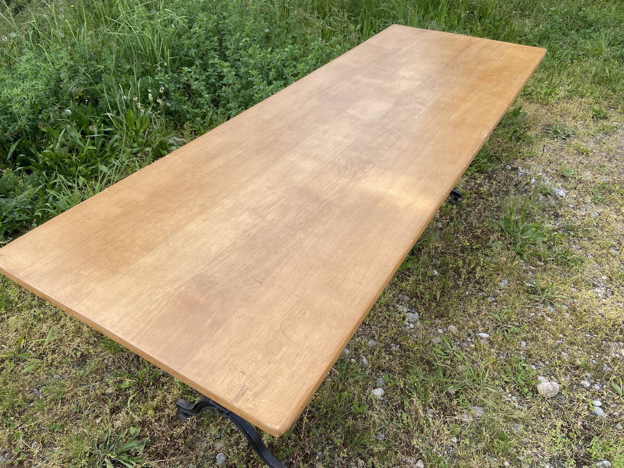 Large bistro coffee table in beech and cast iron base, French Paris