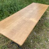 Large beech bistro coffee table and cast iron base French Paris