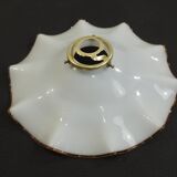 Abat-jour vintage en verre opalin blanc bord ambré ondulé – Suspension ou l