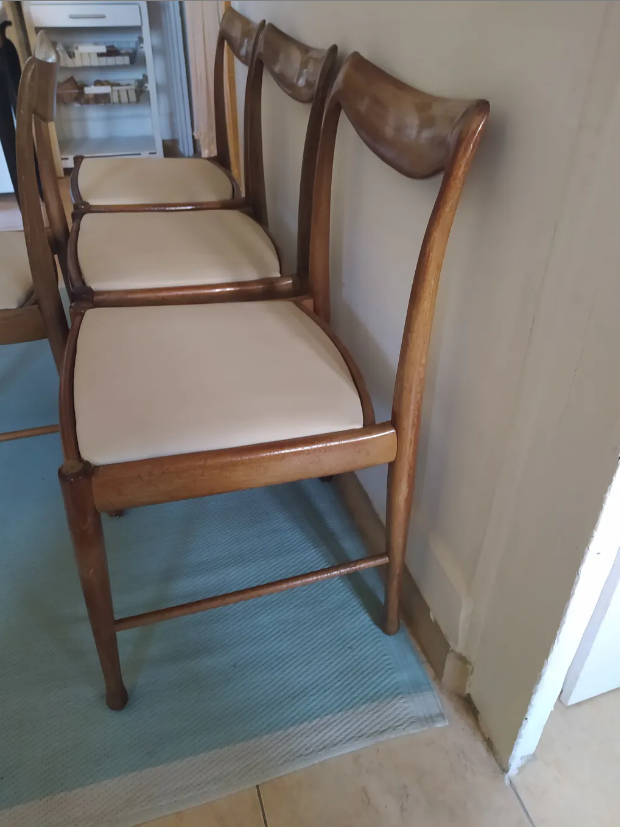 4 scandinavian beige white teak chairs