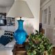 Turquoise ceramic vase lamp, incised Chinese decoration, late 19th century.