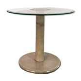 Table basse avec base en granit structure en fer émaillé, plateau en verre des années 80