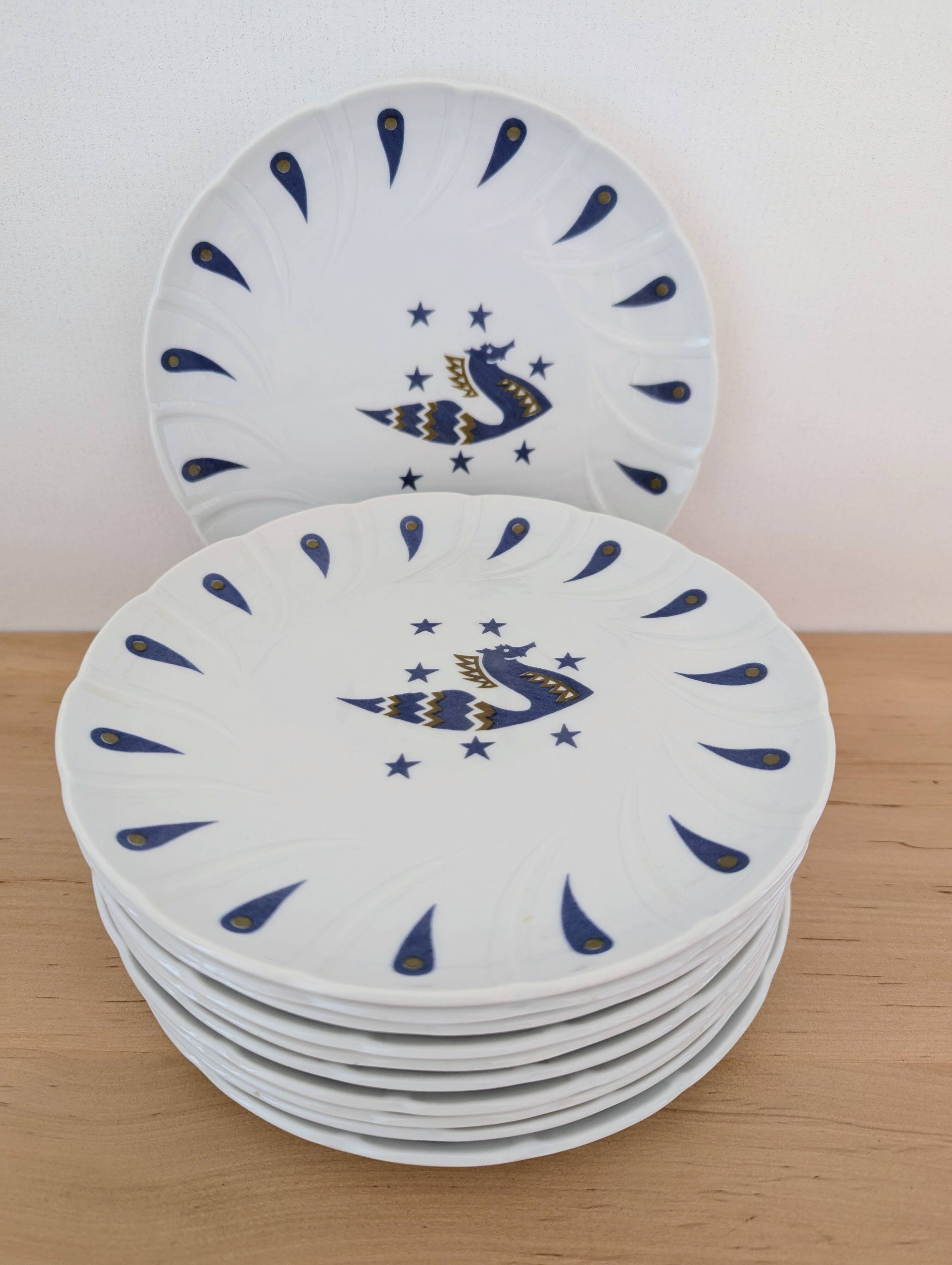 12 assiettes à dessert Air France Bernardaud Limoges décor Jean Picart