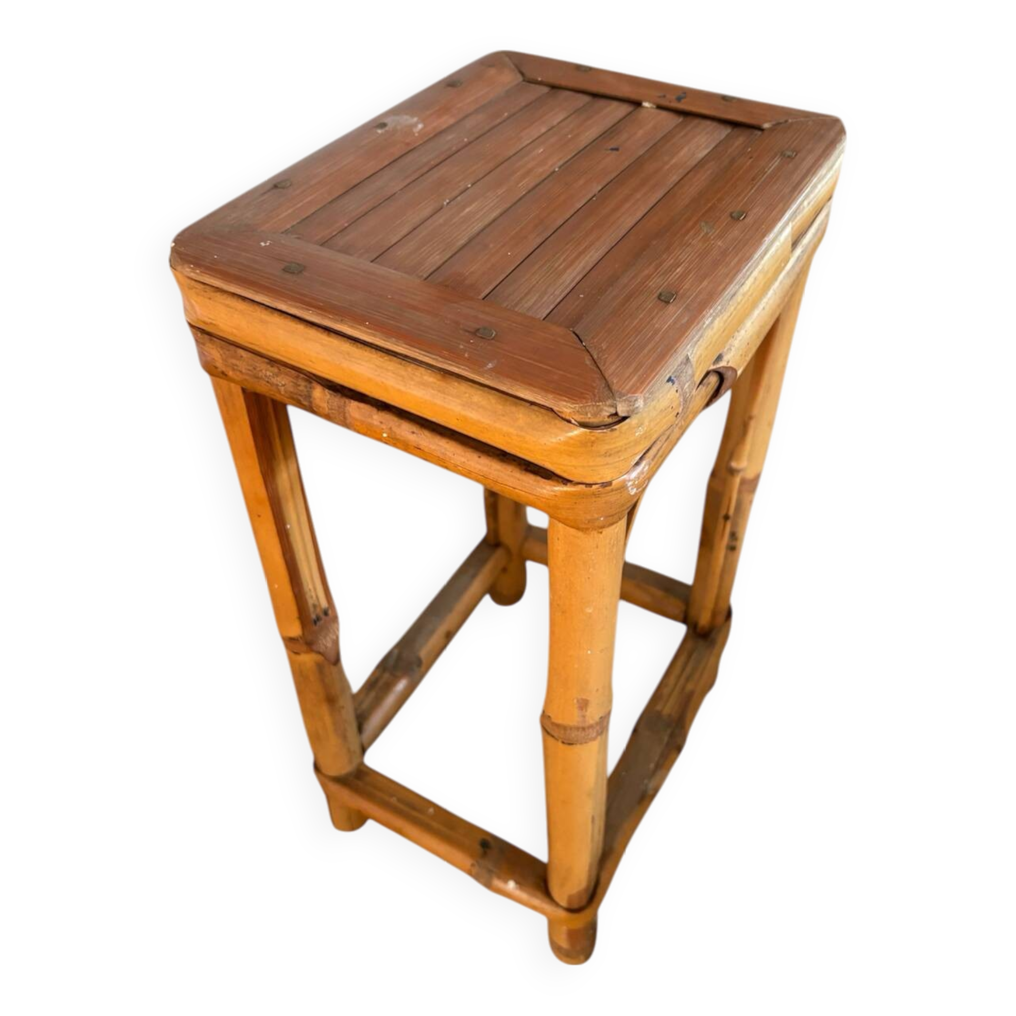 Vintage bamboo and rattan stool