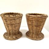 Paire de cache-pots en rotin osier des années 60