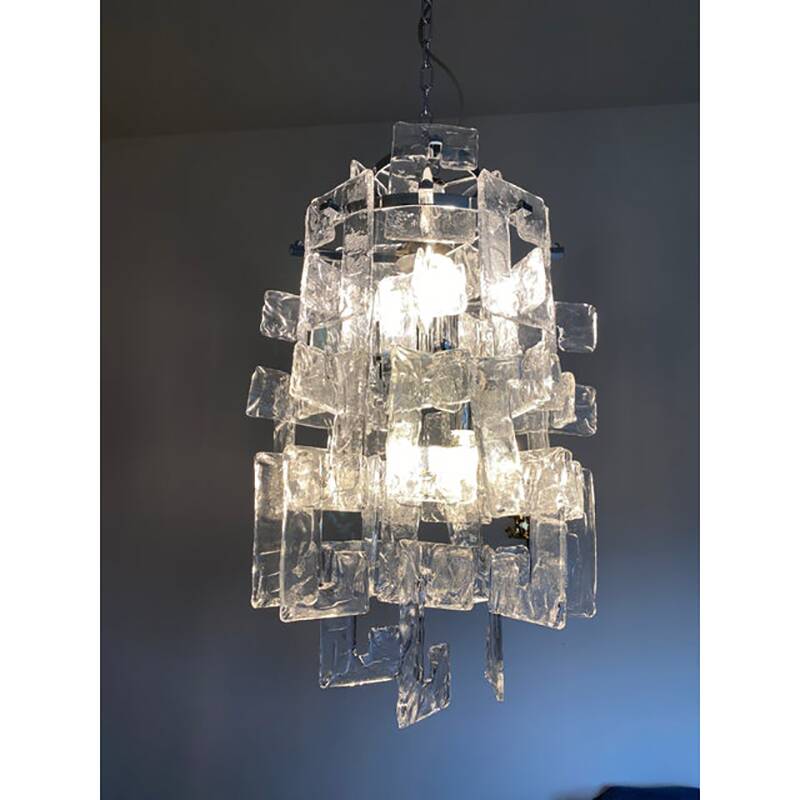 21st Century Transparent and Silver Chandelier in Murano Glass