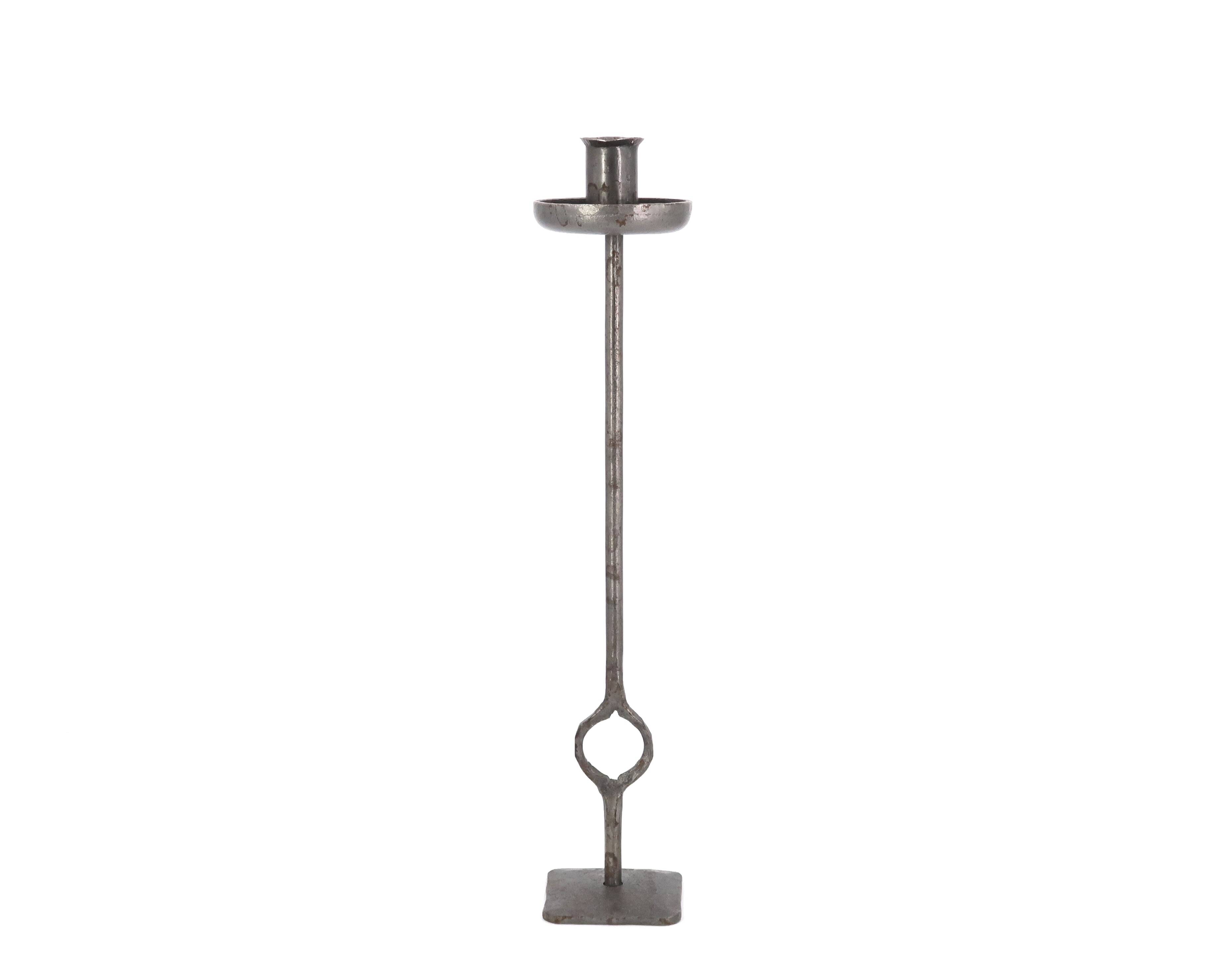 Modernist steel candle holder signed Robert J, 1970s