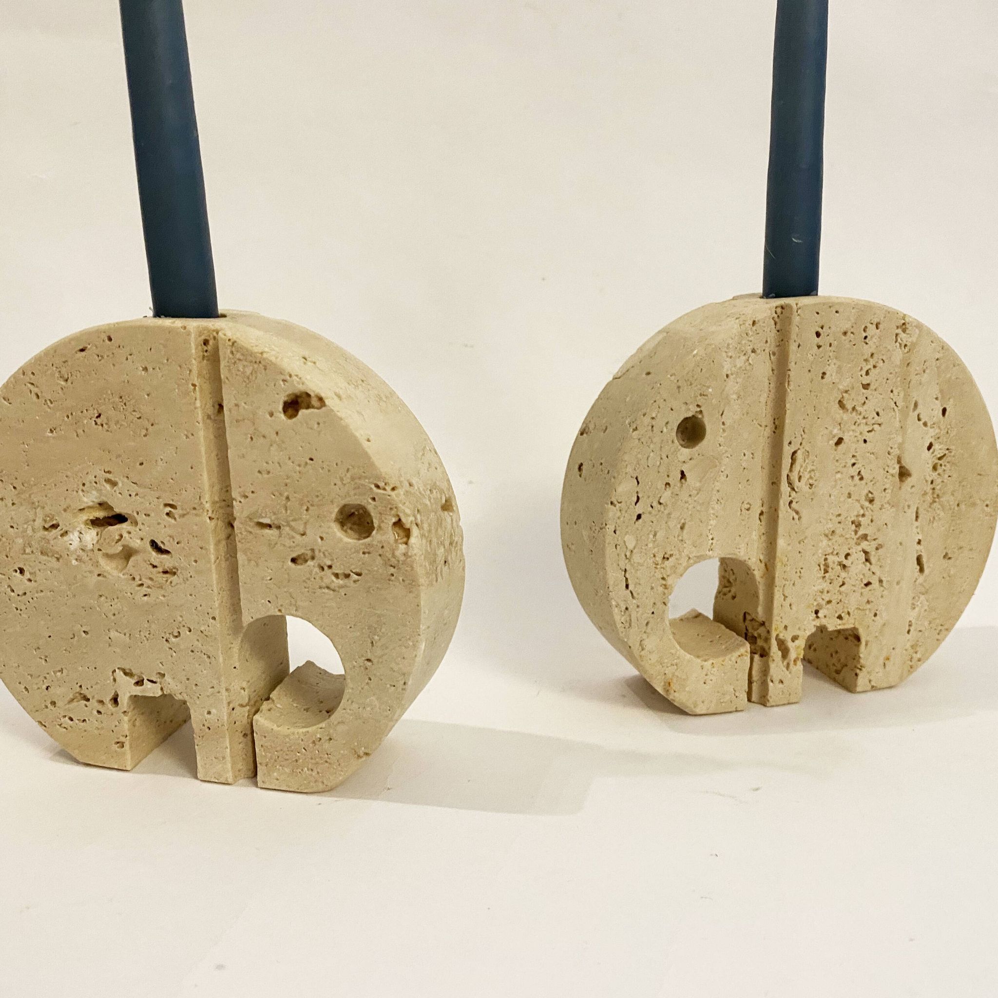 Pair of travertine elephant candle holders by Enzo Mari for Fratelli Mannelli 70s