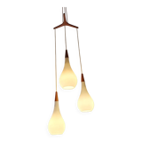 Holmegaard - Michael Bang - triangle Raindrop pendant lamp - Opal white - Teak - Midcentury design cluster pendant light