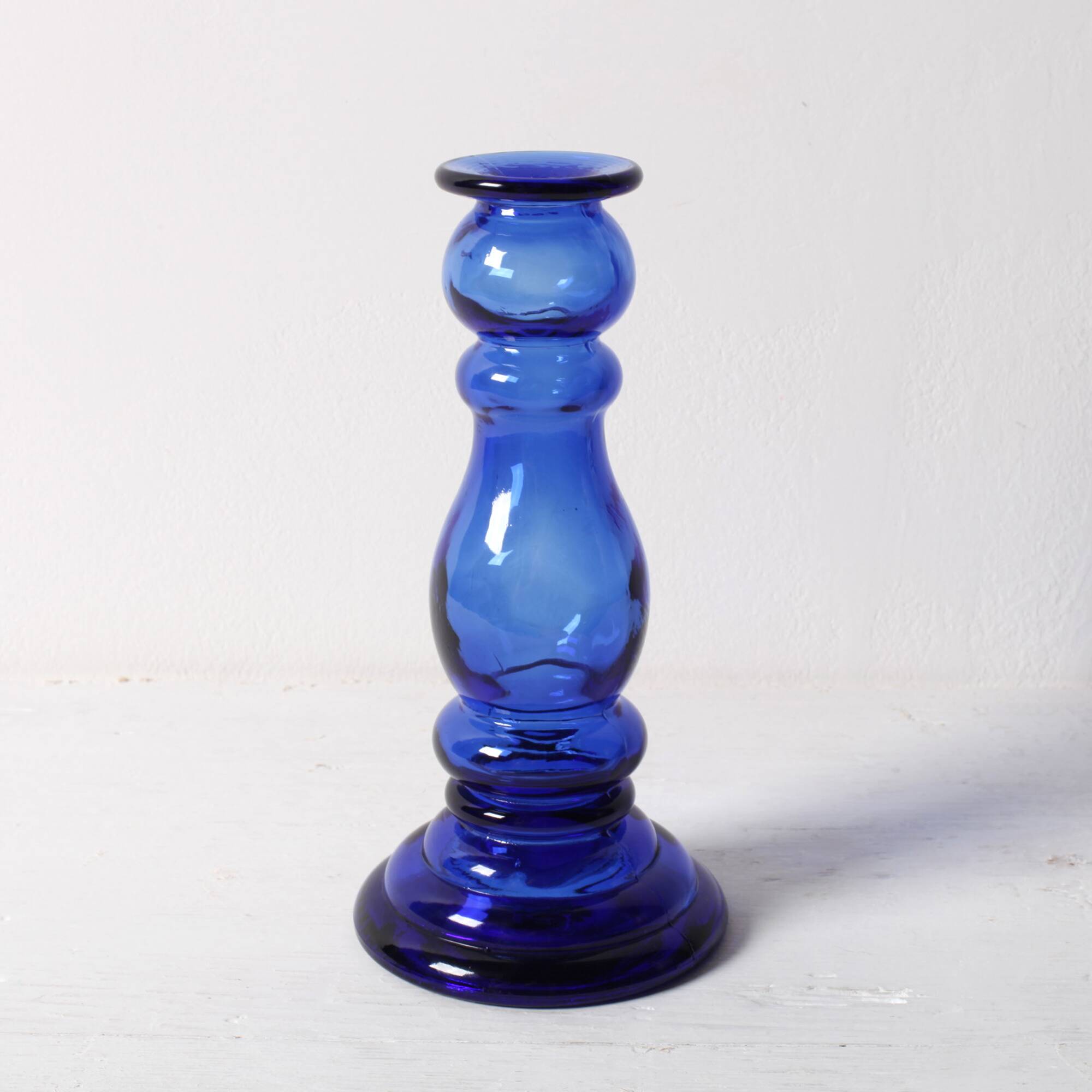 Bougeoir vintage en verre bleu cobalt / Italie / Années 1990