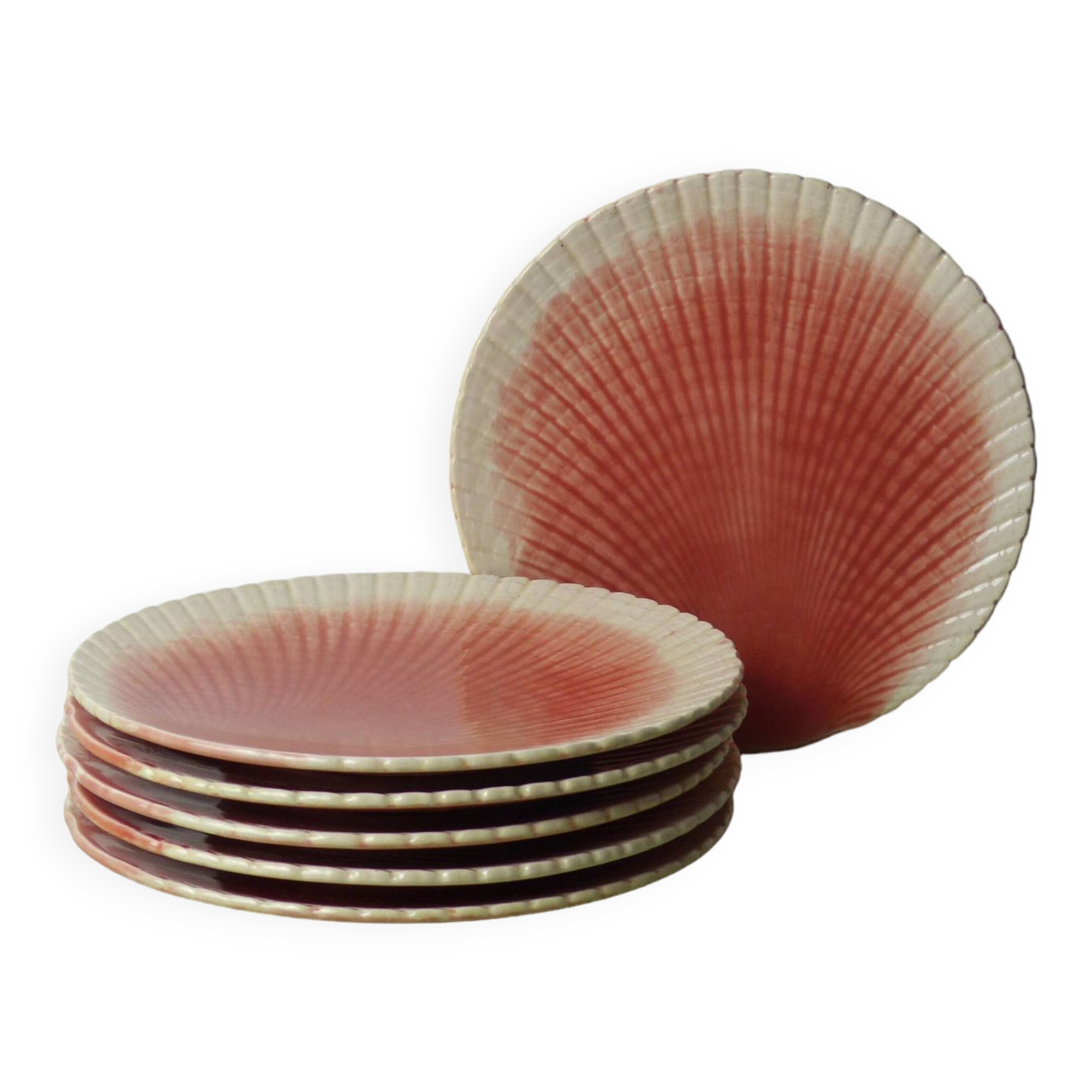 Set of 6 Sarreguemines barbotine shell plates