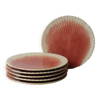 Set of 6 Sarreguemines shell slip plates
