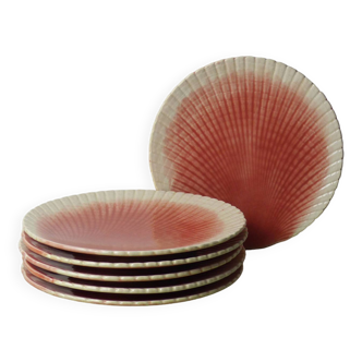 Set of 6 Sarreguemines barbotine shell plates