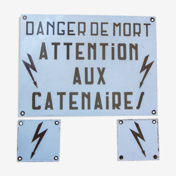 Plaque émaillée "attention aux caténaires"