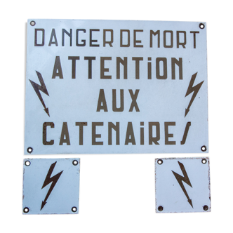 Plaque émaillée "attention aux caténaires"