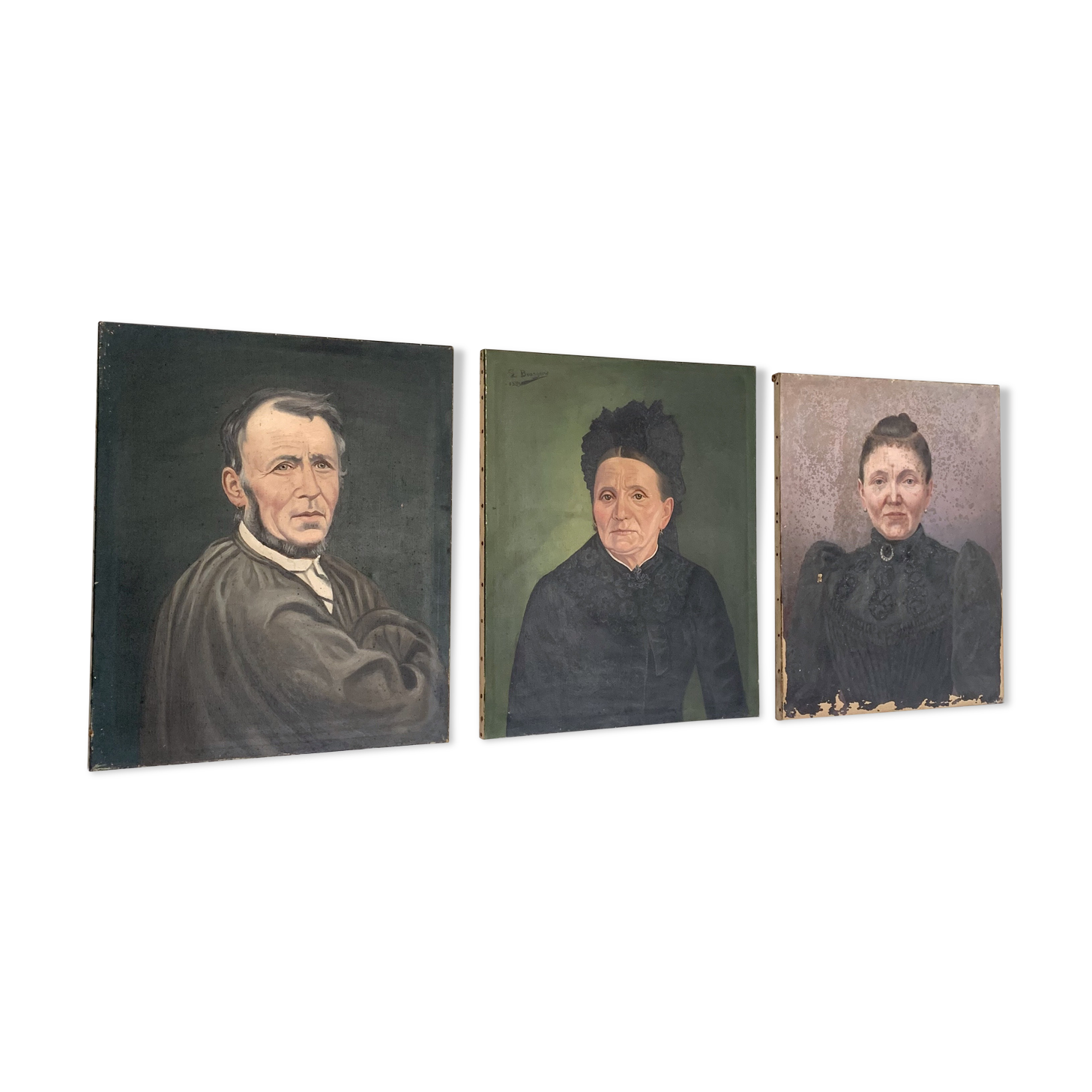 Triptych oil portraits