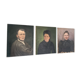 Triptych oil portraits