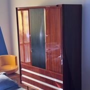 Vintage Italian Wardrobe, Walnut, Fluted Wood, Brass Feet 1950s italian