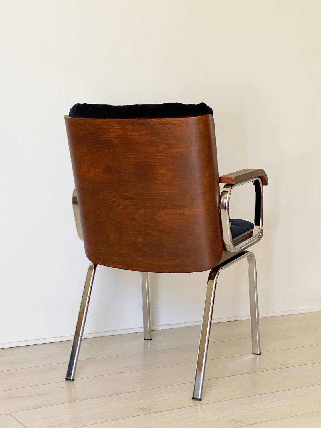 Vintage wood and metal velvet armchair
