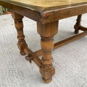 Table basse vintage 70s bois et carreaux céramique motifs oiseaux nature