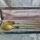 Box of salad cutlery in horn and silver metal