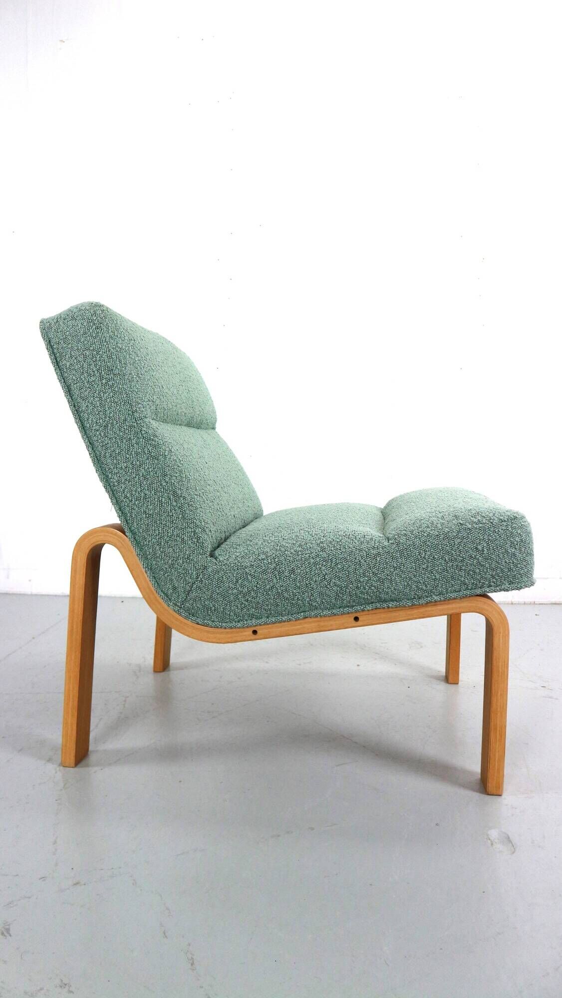 Danish Plywood Lounge Chair by Magnus Olesen,  in mint bouclé
