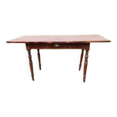 Table de ferme campagnarde en pin et noyer, 1 tiroir
