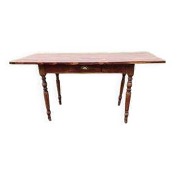 Table de ferme campagnarde en pin et noyer, 1 tiroir