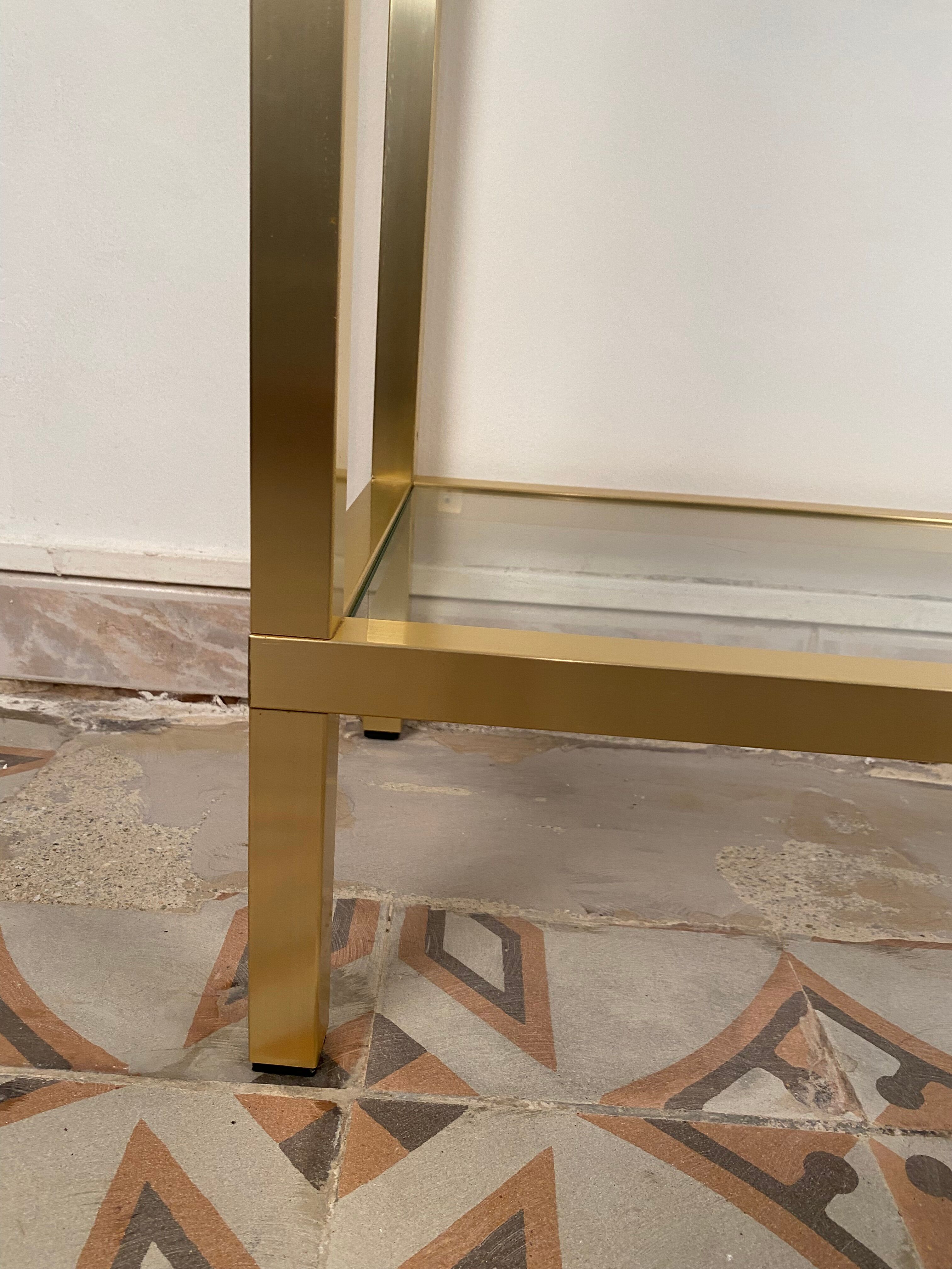 Bookcase in gilded metal and glass, Pierre Vandel Paris, circa 70