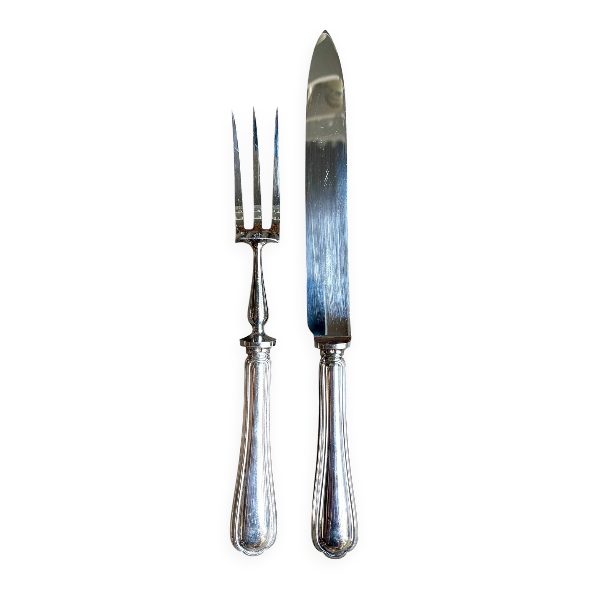 2 service cutlery sets, Christofle silver-plated meat, "Spatours" pattern.