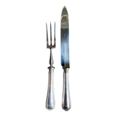 2 couverts de service, à viande Christofle en métal argenté, motif "Spatours"