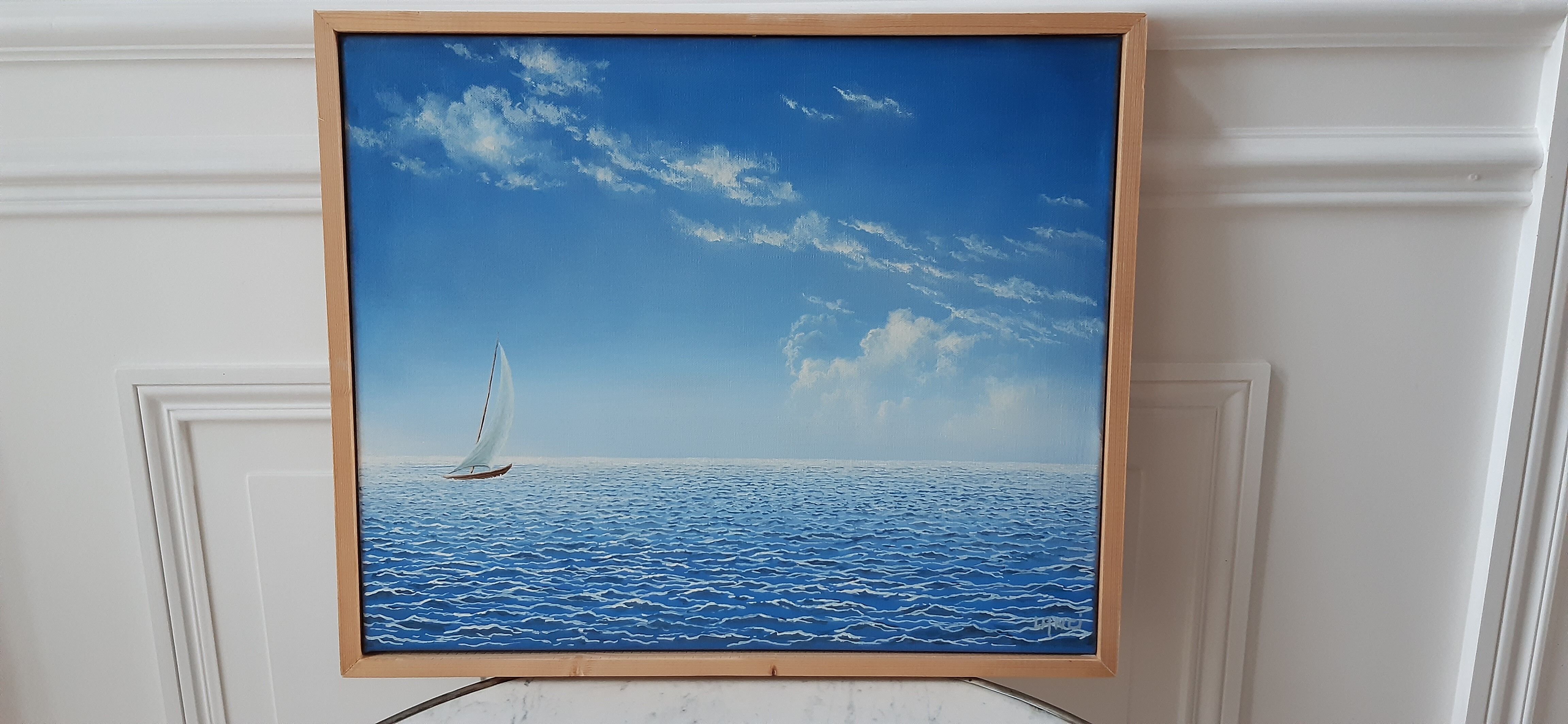 Tableau huile sur toile paysage mer vintage