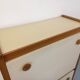 Secrétaire meuble de rangement vintage en bois de chêne et mélaminé blanc