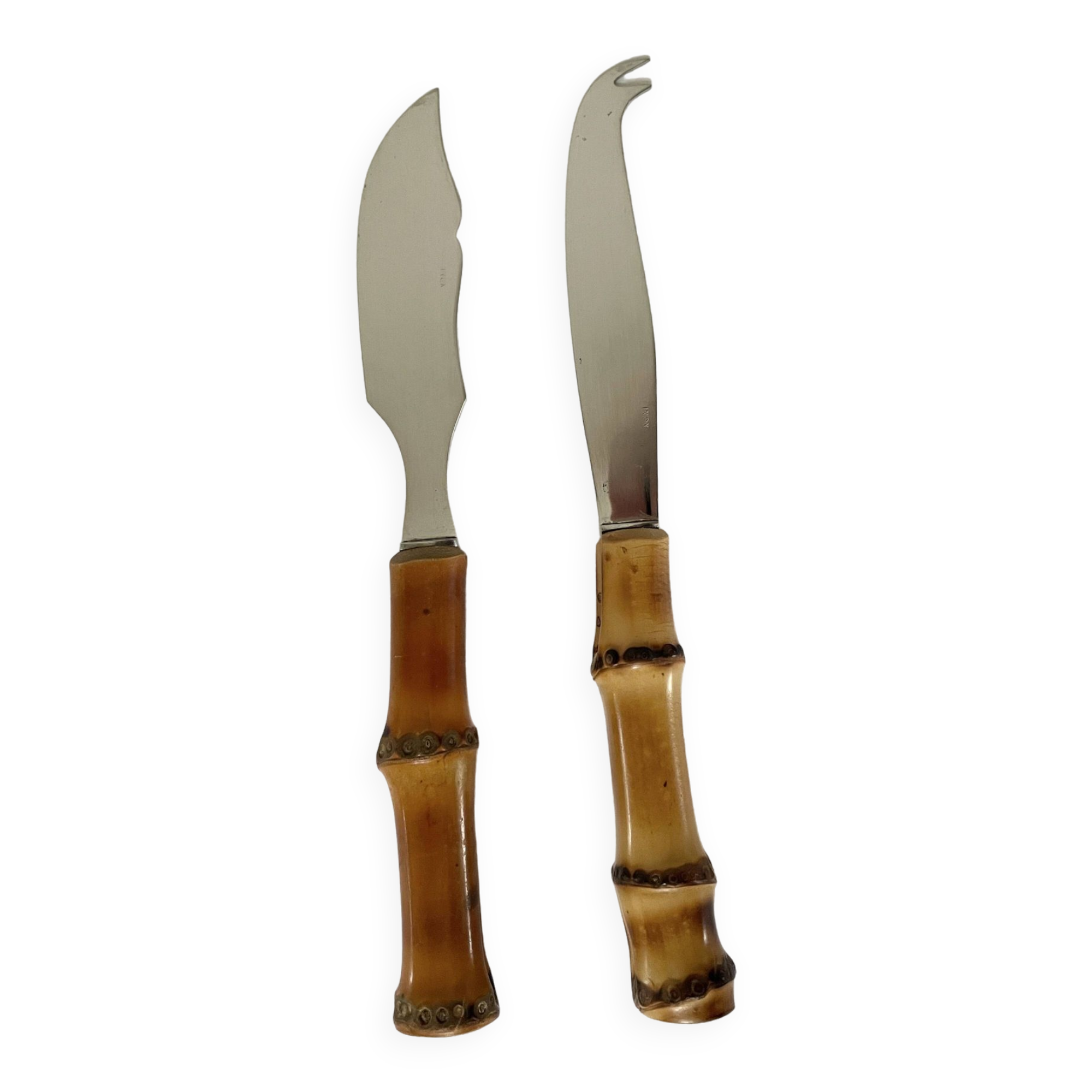 Bamboo handle cheese knives.