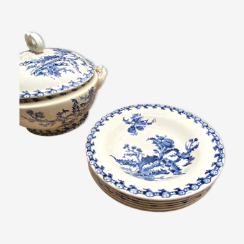 Set of 6 hollow plates in Gien Motif Chardons earthenware