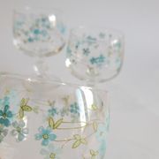 Set of 4 glasses with feet model Véronica Forget-me-nots France vintage