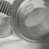 Set of 2 black and white houndstooth glass carafes from the Arques crystal factory. Rare.